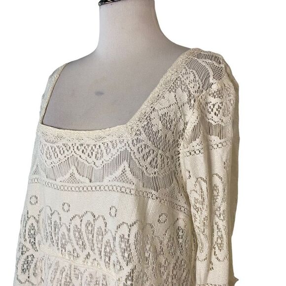Free People Cream Sheer Crochet Cropped Sleeve Dress - Picture 2 of 9
